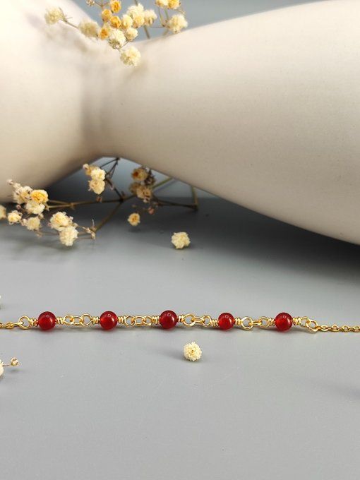 Bracelet Inès (doré, cornaline rouge)