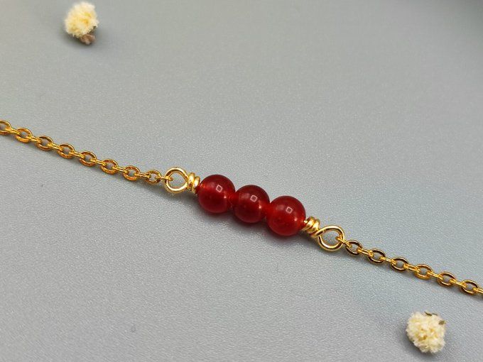 Bracelet Line (doré, cornaline rouge)