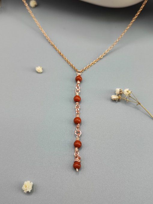 Collier Inès (doré rose, jaspe rouge)