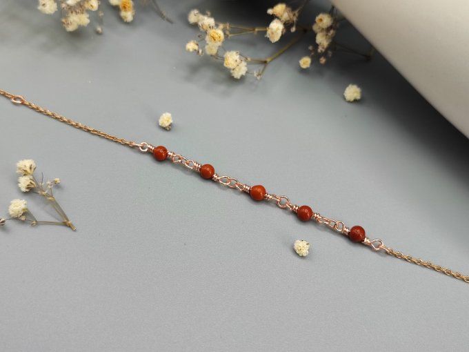 Bracelet Inès (doré rose, jaspe rouge)