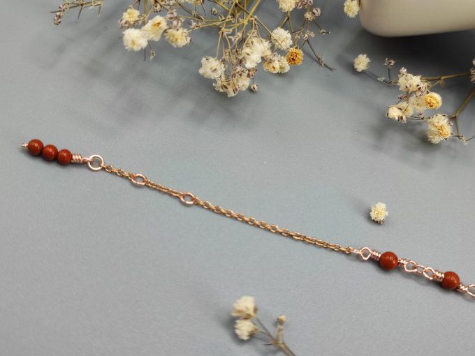 Bracelet Inès (doré rose, jaspe rouge)