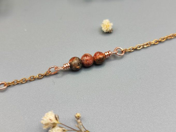 Bracelet Ida  (doré rose, jaspe Léopard rouge)