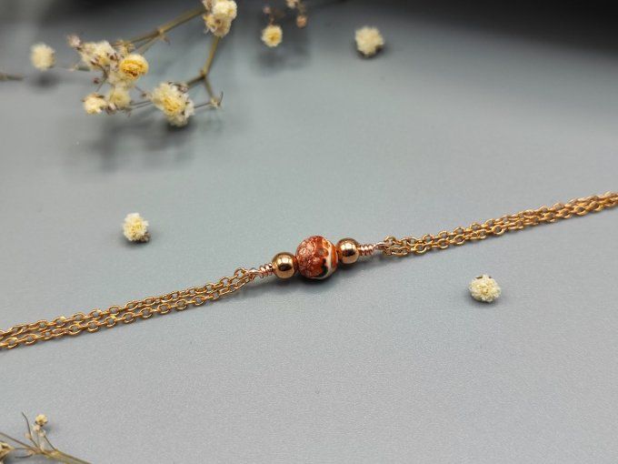 Bracelet Soly  (doré rose, jaspe Léopard rouge)