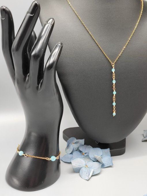 Collier Inès, (doré, turquoise)