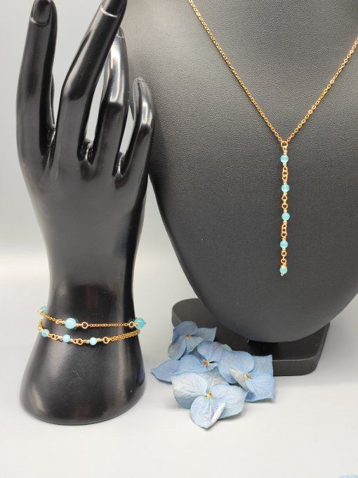 Collier Inès, (doré, turquoise)