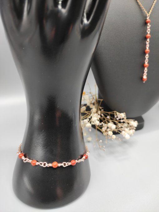 Bracelet Inès (doré rose, jaspe rouge)