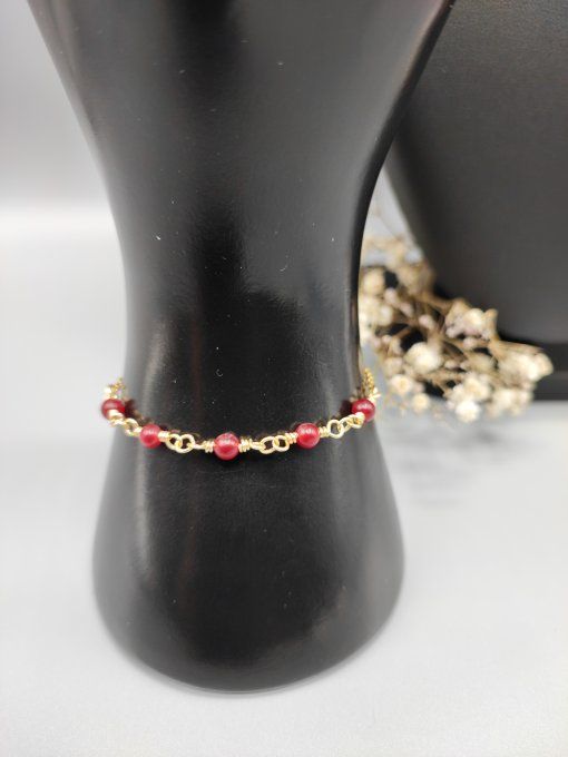 Bracelet Inès (doré, cornaline rouge)