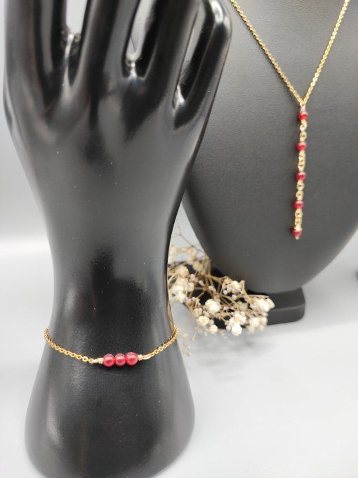 Bracelet Line (doré, cornaline rouge)