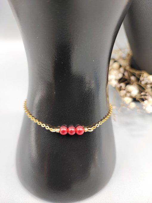 Bracelet Line (doré, cornaline rouge)