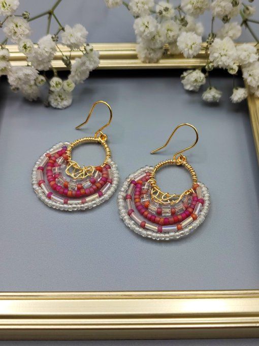 Boucles d'oreilles Bohème fushia givré