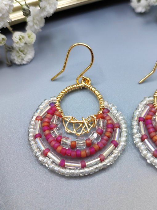 Boucles d'oreilles Bohème fushia givré