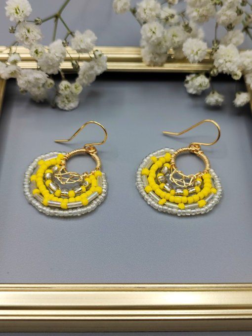 Boucles d'oreilles Bohème jaune mimosa