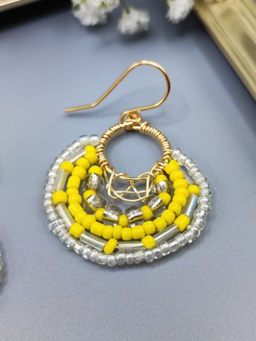 Boucles d'oreilles Bohème jaune mimosa