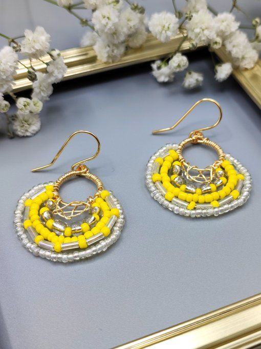 Boucles d'oreilles Bohème jaune mimosa