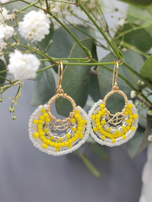 Boucles d'oreilles Bohème jaune mimosa