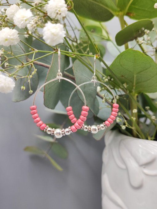 Boucles d'oreilles créoles Hoa rose