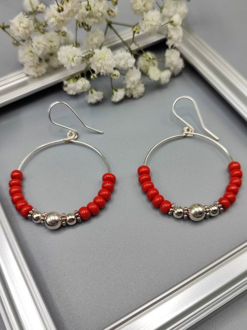 Boucles d'oreilles créoles Hoa rouge