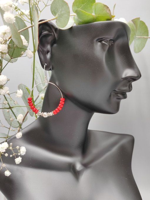 Boucles d'oreilles créoles Hoa rouge