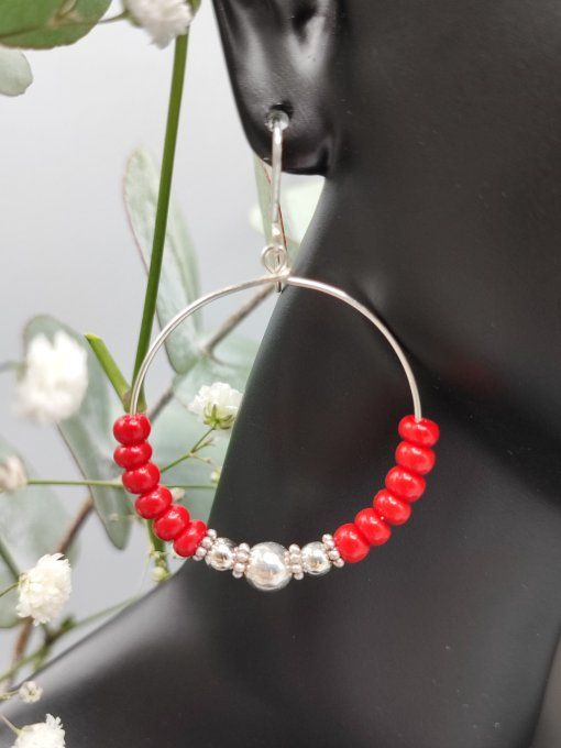 Boucles d'oreilles créoles Hoa rouge